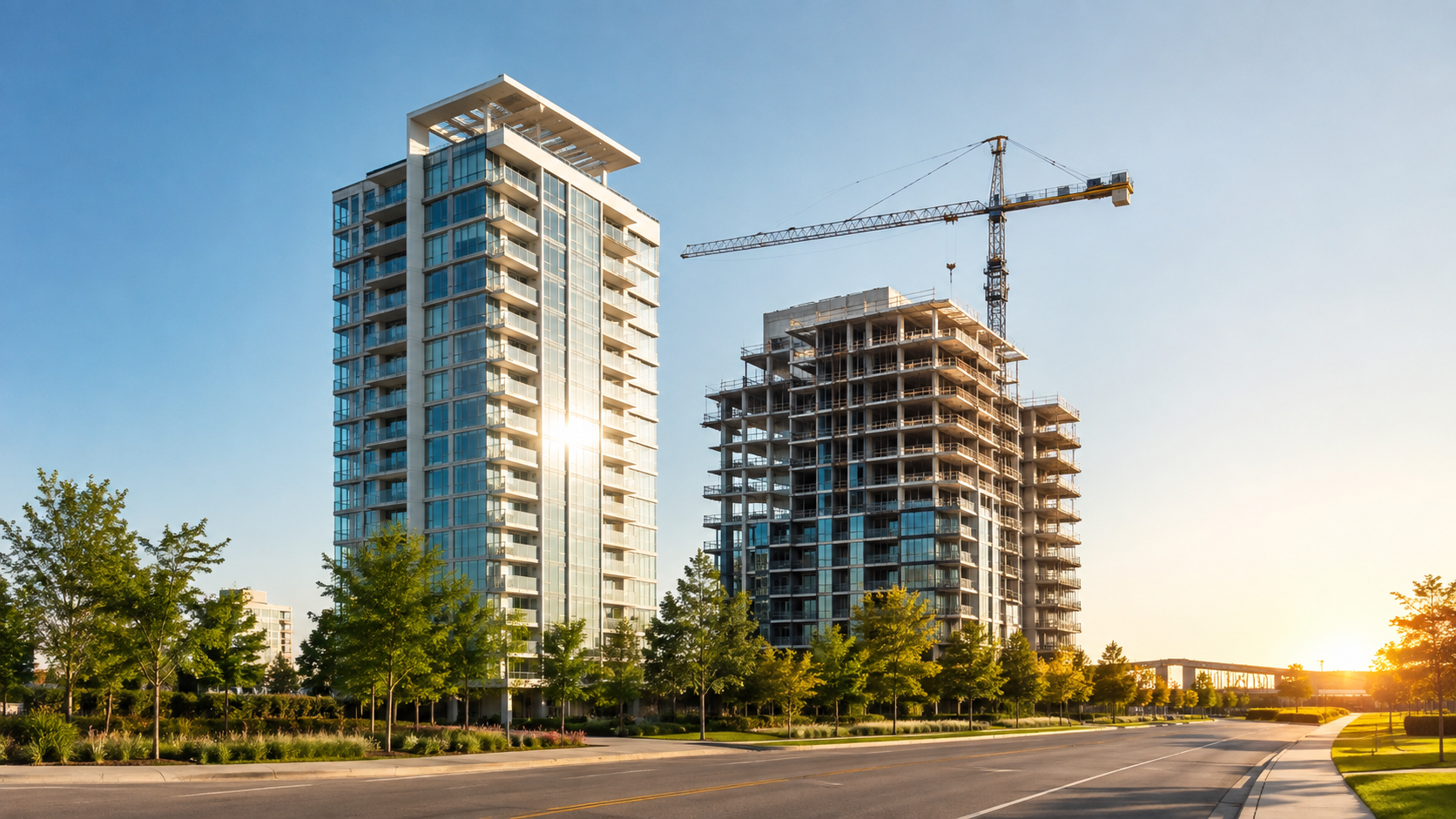 Modern condominium construction and completed residences